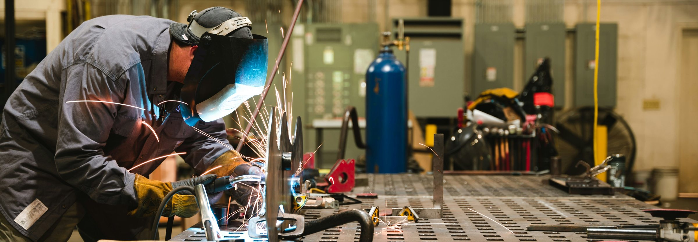 Welder at work in an engineering workshop
